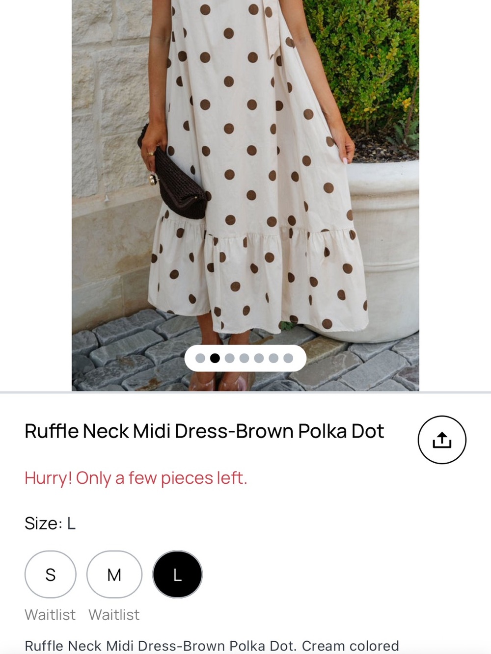 Polka Dot Ruffle-Hem Midi Dress in Cream and Brown